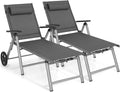 COSTWAY Liegen, klappbar, Aluminium, für den Garten, COSTWAY 2er Set Sonnenliege Aluminium mit Rollen