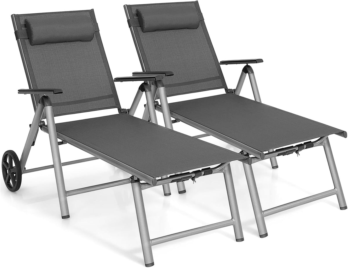 COSTWAY Liegen, klappbar, Aluminium, für den Garten, COSTWAY 2er Set Sonnenliege Aluminium mit Rollen