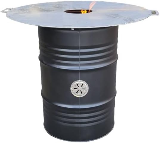 Grill, 100cm, Schwarz, Srm-Design, Komplettset Feuertonne Feuerplatte tonne Plancha Feuerkorb Abstandshalter Set Schwarz