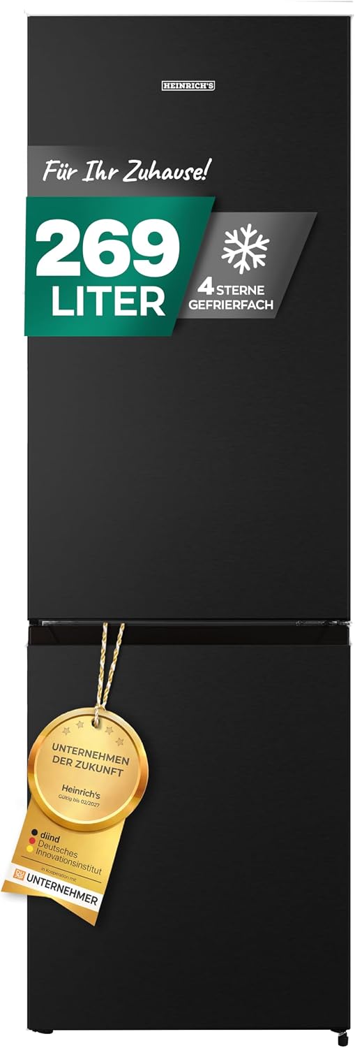Kühl-Gefrier-Kombination, 55,8 cm, 198L, 71L, 39dB, mit LED-Beleuchtung, Schwarz, Heinrich ́s, Heinrich ́s Kühlgefrierkombination 269 Liter