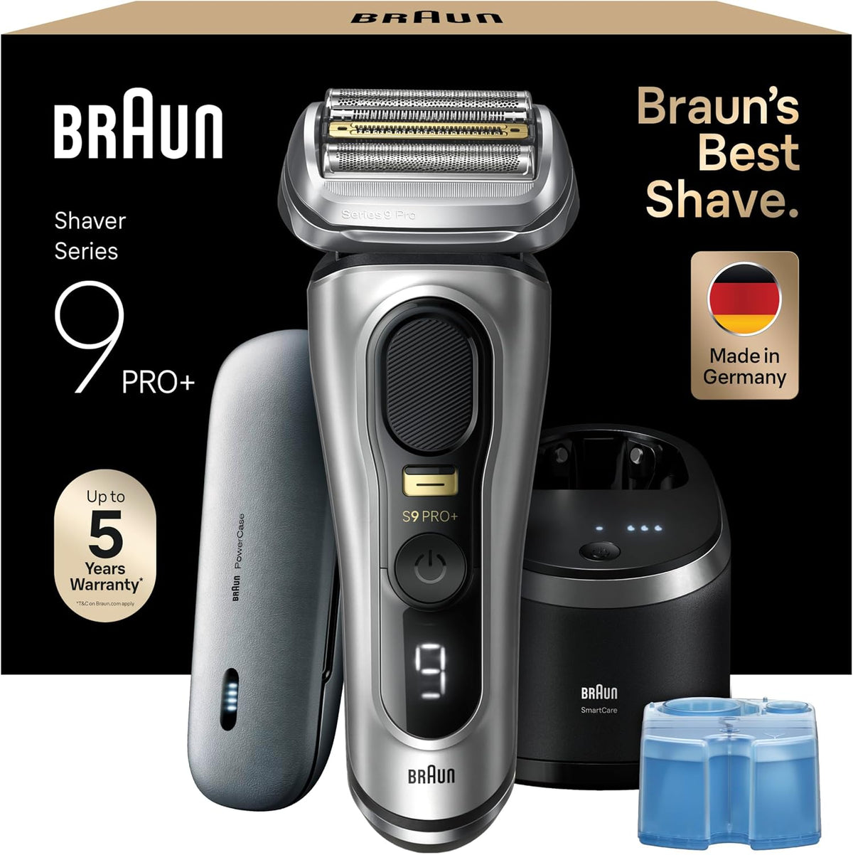 Braun Folienrasierer, 00 mm, Silber, Braun Series 9 Pro+ Rasierer Herren, Elektrorasierer mit 5 Pro Rasierelementen, 60 Min Laufzeit, 9577cc