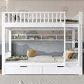 Matratze, 90 × 200 cm, mit Schubladen, 2 Kammern, Holz, Weiß, KUAKE, Kinderbett Etagenbett 90x200 cm für 2 Kinder, 2 Einzelbett