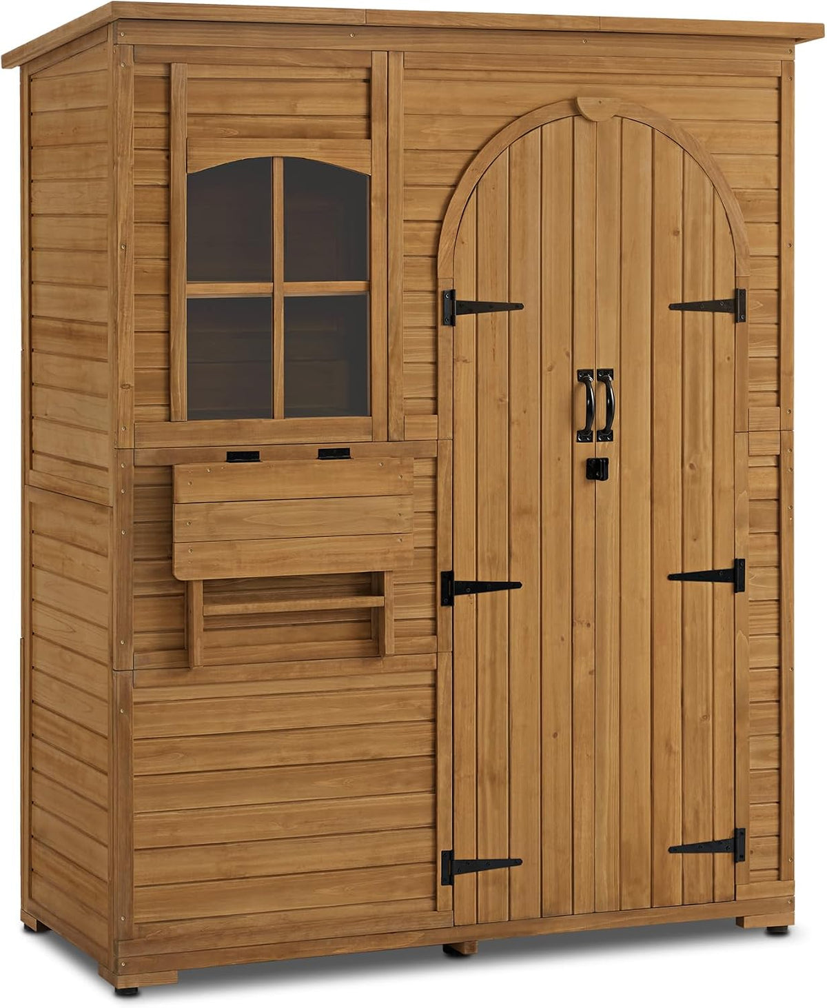 Schrank, 73 × 144 × 185 cm, Holz, für den Garten, für die Terrasse, M MCombo, Aufbewahrungsschrank mit 3 Regale 73×144×185 cm (Natur)