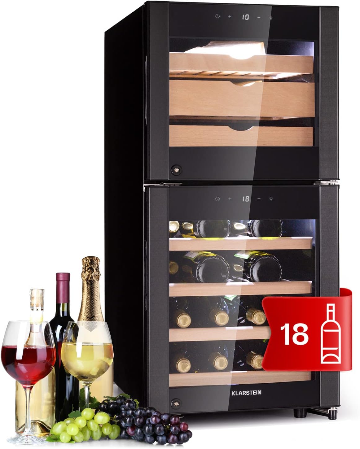 Klarstein Kühlschrank, 23°C, 89L, mit LED-Beleuchtung, Glas, Weinkühlschrank mit Glastür, Kühlschrank Klein für Käse und Wein