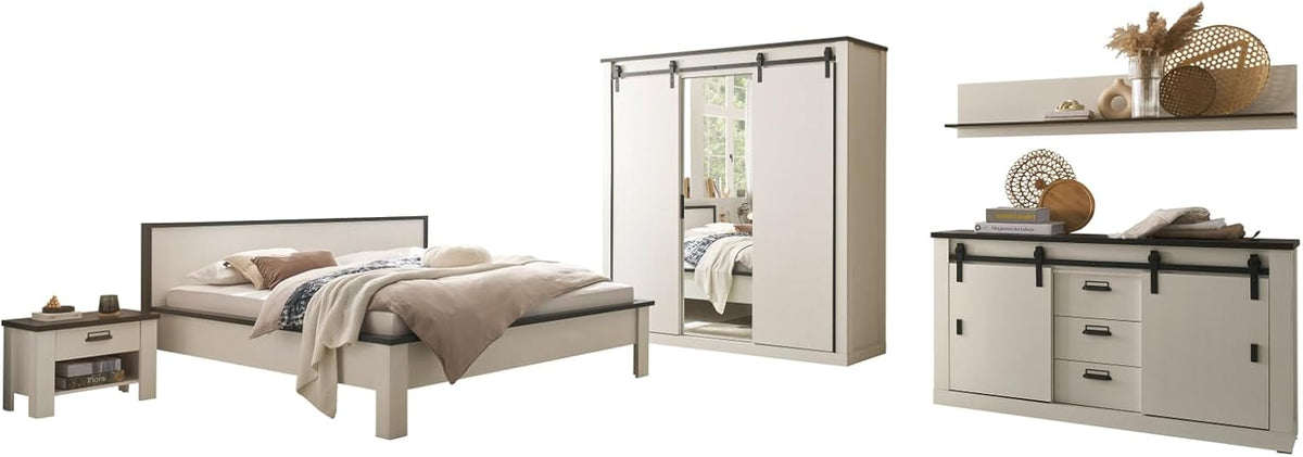 Bett, 180 cm, Weiß, für das Schlafzimmer, Furn.Design, 2X Nachtisch