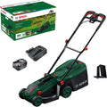 Bosch ROTAK18V-34 Rasenmäher, 34 cm, 35 l, kabellos, Stoff, Schnitthöhe: 25-65 mm, 35 l Stoff-Grasfangkorb, inkl. Akku und Ladegerät)