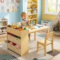 Tisch, 56 × 80 cm, MAMIZO, MAMIZO Kindertisch mit 2 PCS Stühlen, Spieltisch mit Stauraum für Kinder ab 3 Jahren (Gelb)