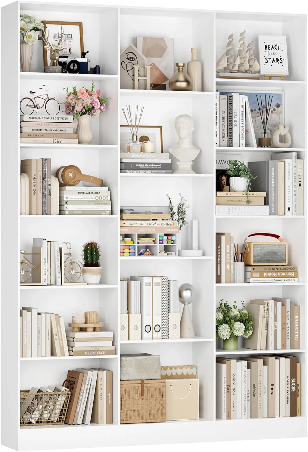 Schrank, 149 × 23,5 × 188 cm, Weiß, FirFurd, FirFurd Bücherregal Bücherschrank mit 17 Fächern 149x23, 5x188 cm weiß