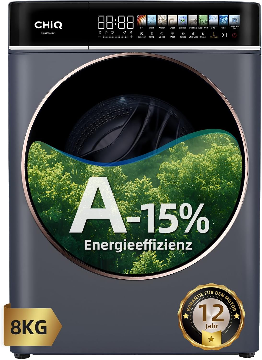 Waschmaschine A-15, 600 × 520 × 847 mm, 8kg, CHiQ, EEK A-15%, 1400 U/min