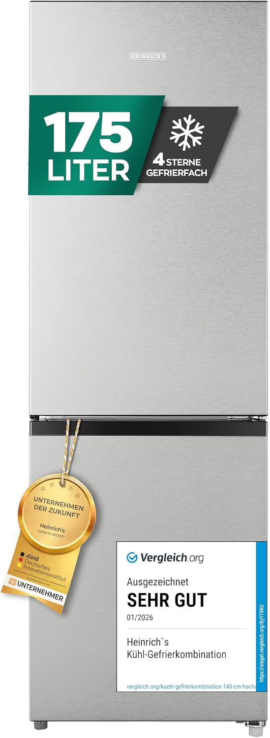 Kühl-Gefrier-Kombination, 56,2 cm, 122L, 53L, 39dB, Heinrich ́s, Heinrich ́s Kühlgefrierkombination 175Liter, kühlschrank mit gefrierfach, leise 39dB