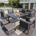 Sofa, 114 × 60 × 77 cm, Glas, Grau, für den Garten, für die Terrasse, Huayz, Halbmond Sofaset für 8 Personen mit Glastisch, 1 Sessel & 2 Hocker