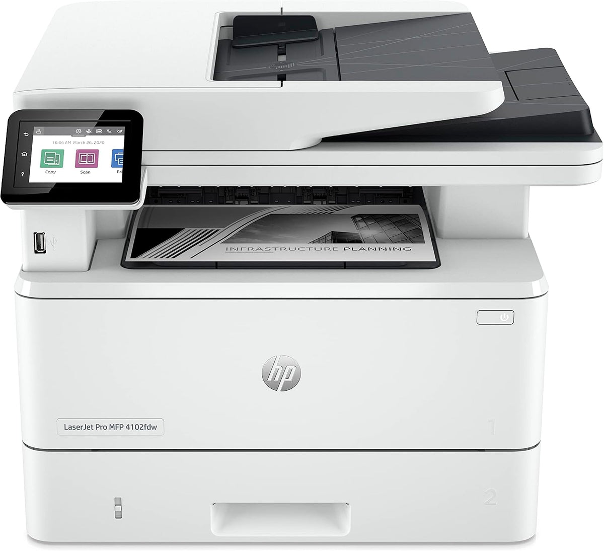 HP Tisch, mit WLAN, Schwarz, LaserJet Pro MFP 4102fdw Multifunktions-Laserdrucker Schwarz-Weiß, WLAN, Fax, Automa