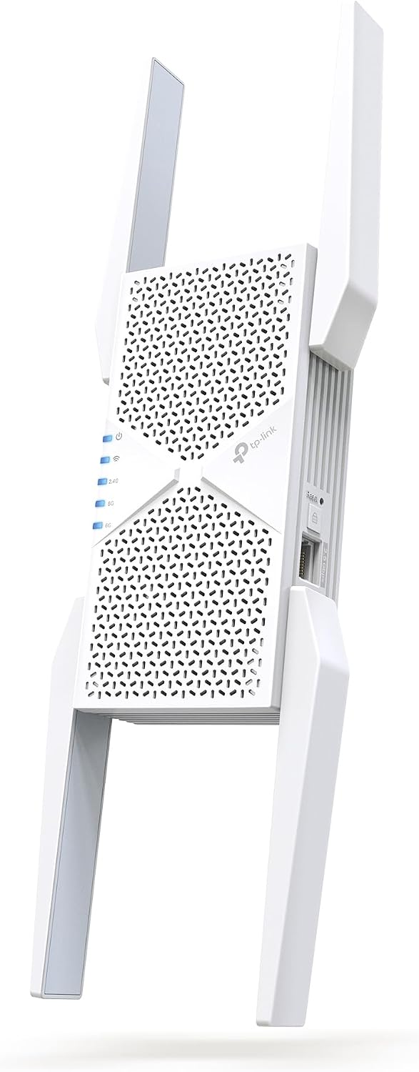Repeater RE655BE, TP-Link, bis zu 5764 MBit/s (6GHz) + 2882 MBit/s (5) + 688 MBit/s (2, 1× 2, 5-Gigabit-LAN-Port, 4× Externe Antennen, WPA3