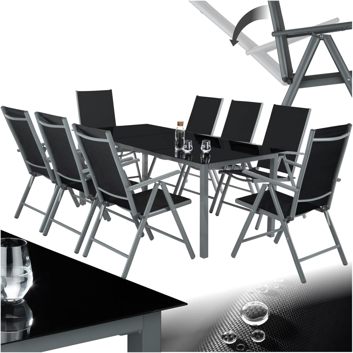Gartentisch, klappbar, Aluminium, für den Garten, für die Terrasse, tectake, Gartenmöbel Set mit Stuhl und Tisch