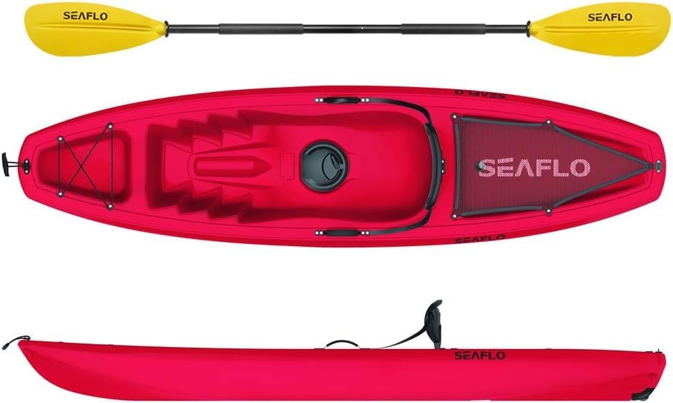 Sitzkajaks, 265cm, Rot, Seaflo, Seaflo Sit on Top Kajak mit Paddel und Angelrutenhalter -rot-