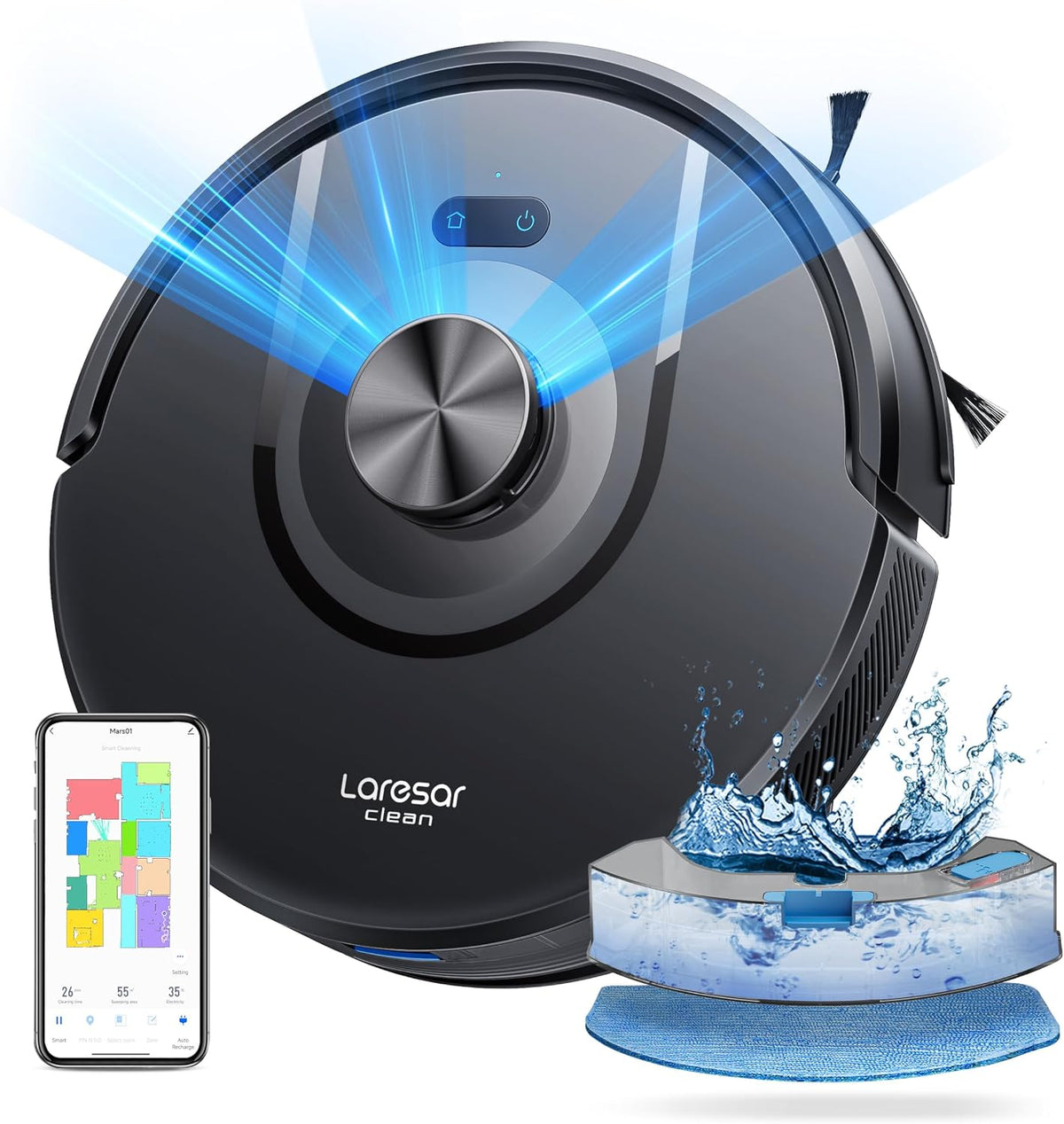 Staubsauger, Smart-Steuerung, Laresar Clean, Laresar Clean 8000Pa Saugroboter mit Wischfunktion, Roboterstaubsauger mit APP Steuerung 180 Min Laufzeit