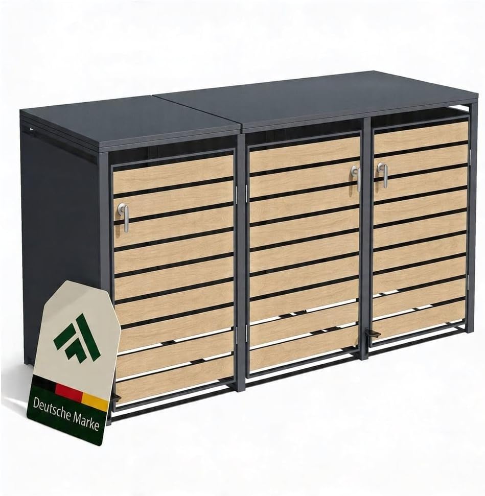 Mülltonnenboxen, 116 cm, 240L, Holz, Metall, novaterra, Holzoptik-Front - B 198, 5 × T 80 × H 116 cm