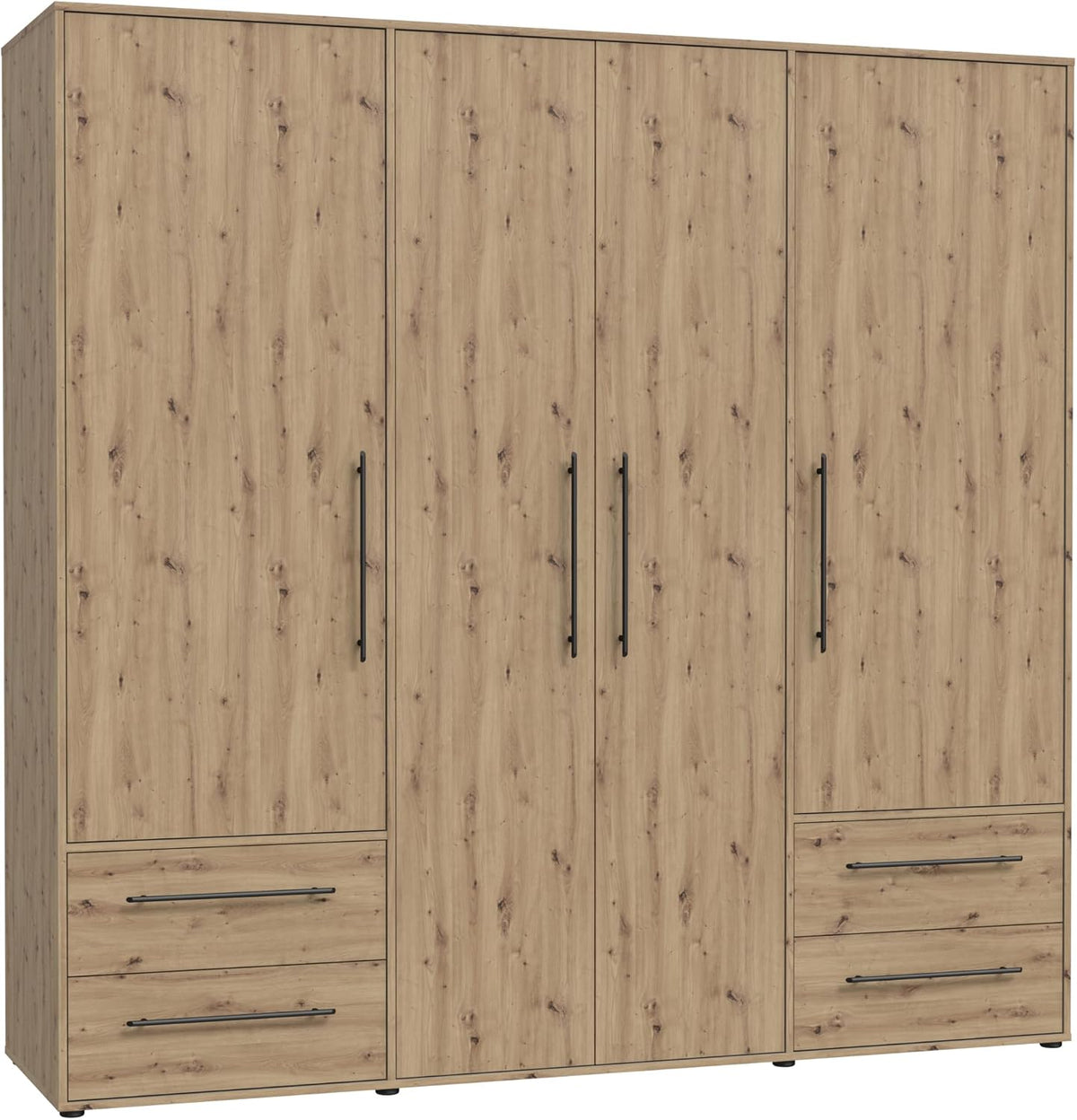 Schrank, 206 cm, mit Schubladen, mit Ablagen, Holz, Forte, 4-türig, 206 cm breit x 59 cm tief x 200 cm hoch