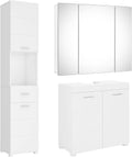 Schrank, 60 × 31 × 60cm, 3 Stück, Weiß, FOREHILL, FOREHILL Badmöbel Set 3 Teile