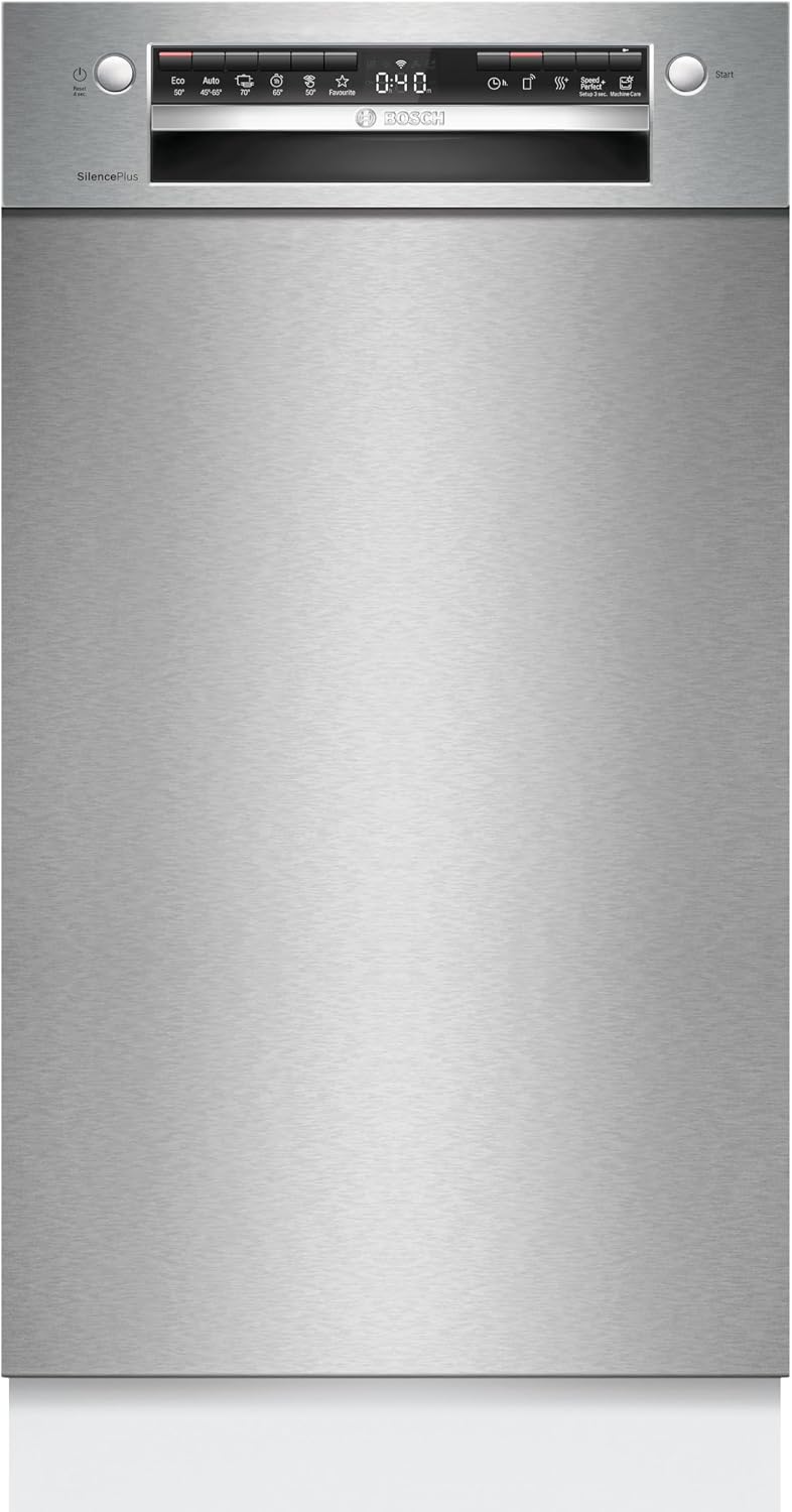 Bosch SPU4HMS10E Geschirrspüler, 45 cm, verstellbar, mit Schubladen, Edelstahl, Serie 4, Smarter Unterbau-Geschirrspüler 45 cm