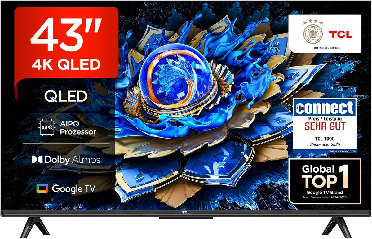 Smart-TV, 43 Zoll, mit LED-Beleuchtung, TCL, Direct LED TV, 4K HDR TV, Smart Google TV (Dolby Vision & Atmos
