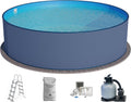 Pool, 350 × 120 cm, Stahl, Blau, Planet Pool, Planet Pool Stahlwandpool Set (5-teilig) rund 350x120 cm, Stahl 0, 4 mm anthrazit, Folie 0, 4 mm blau