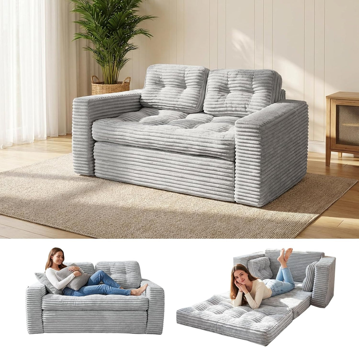 Sofa, 140 cm, klappbar, Grau, für das Schlafzimmer, Toemics